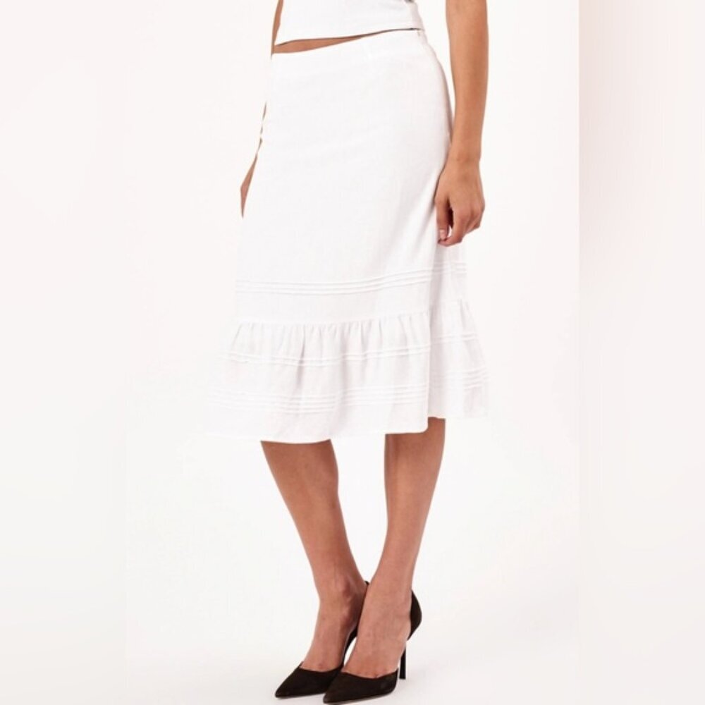 ROLLA’S Angelina Ruffle Hem Linen Blend Skirt in Vintage White Size 10/M